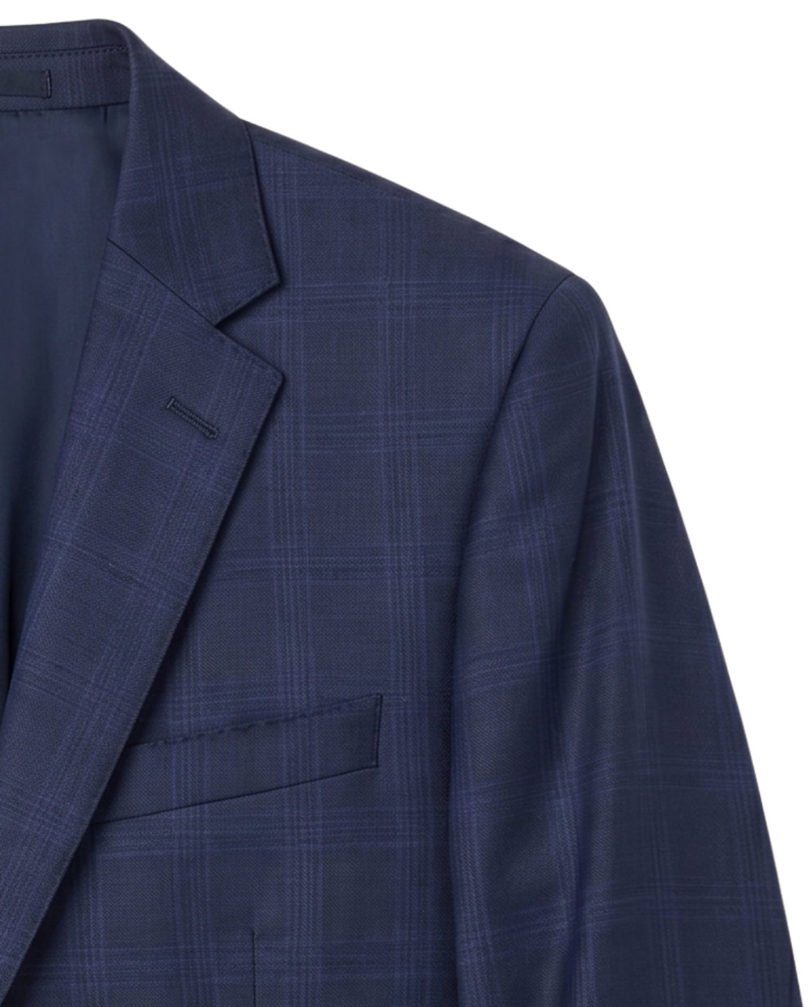 Men's Navy Plaid Slim Fit Half Canvassed 2-Button Wool Suit
