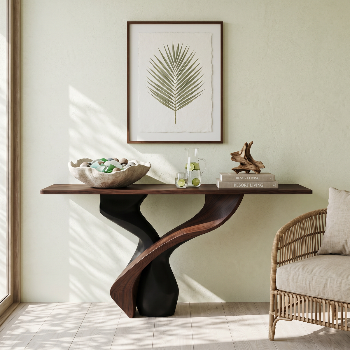 Rustic Solid Wood Entryway Console Table with Natural Grain in Walnut finish
