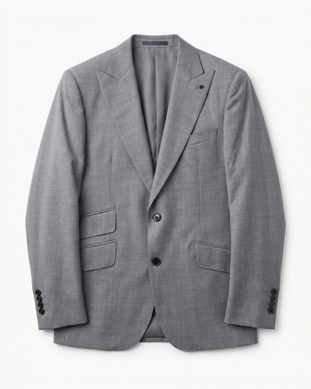 Men's Black Gabardine Solid Grey Slim Fit 2-Button Wool Suit