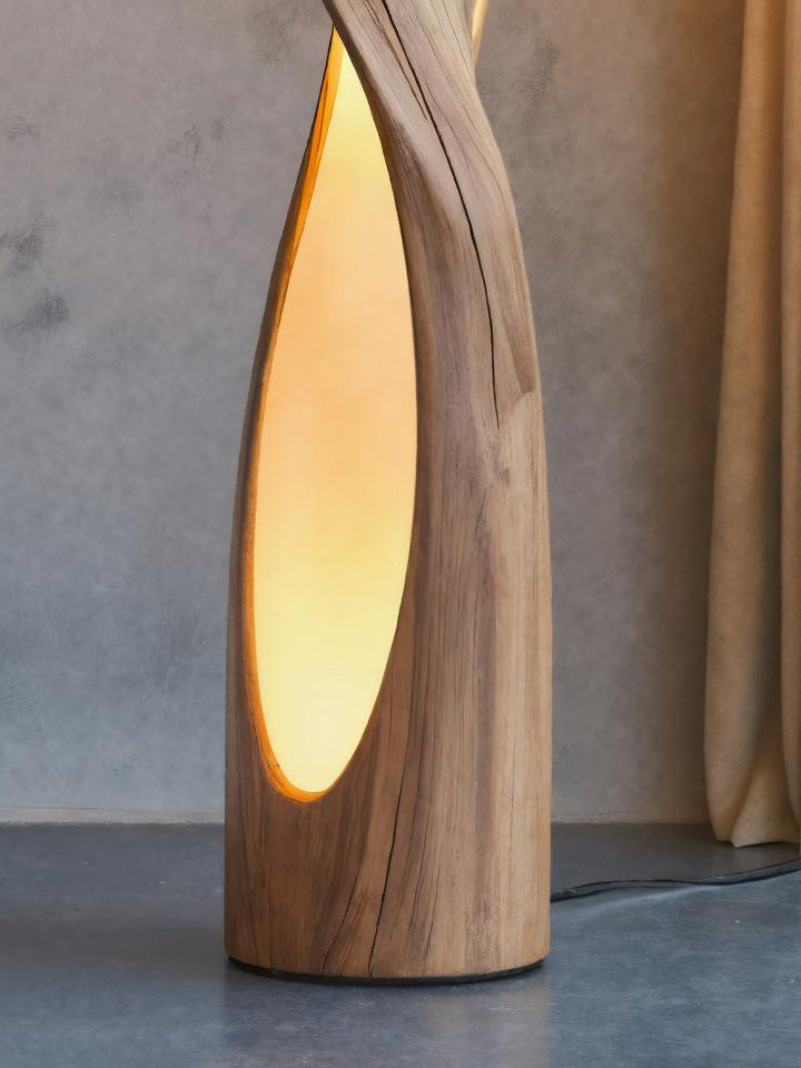 Twisted Solid Wood Floor Lamp with Carved Light Openings - view 4