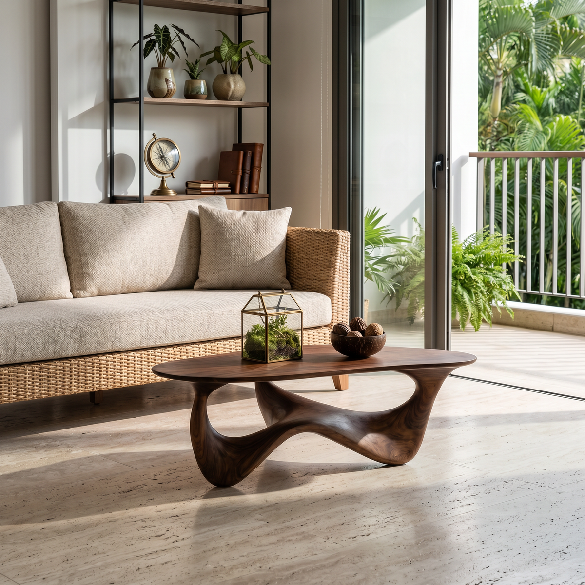 Rustic Solid Wood Coffee Table with Spacious Tabletop in Walnut finish