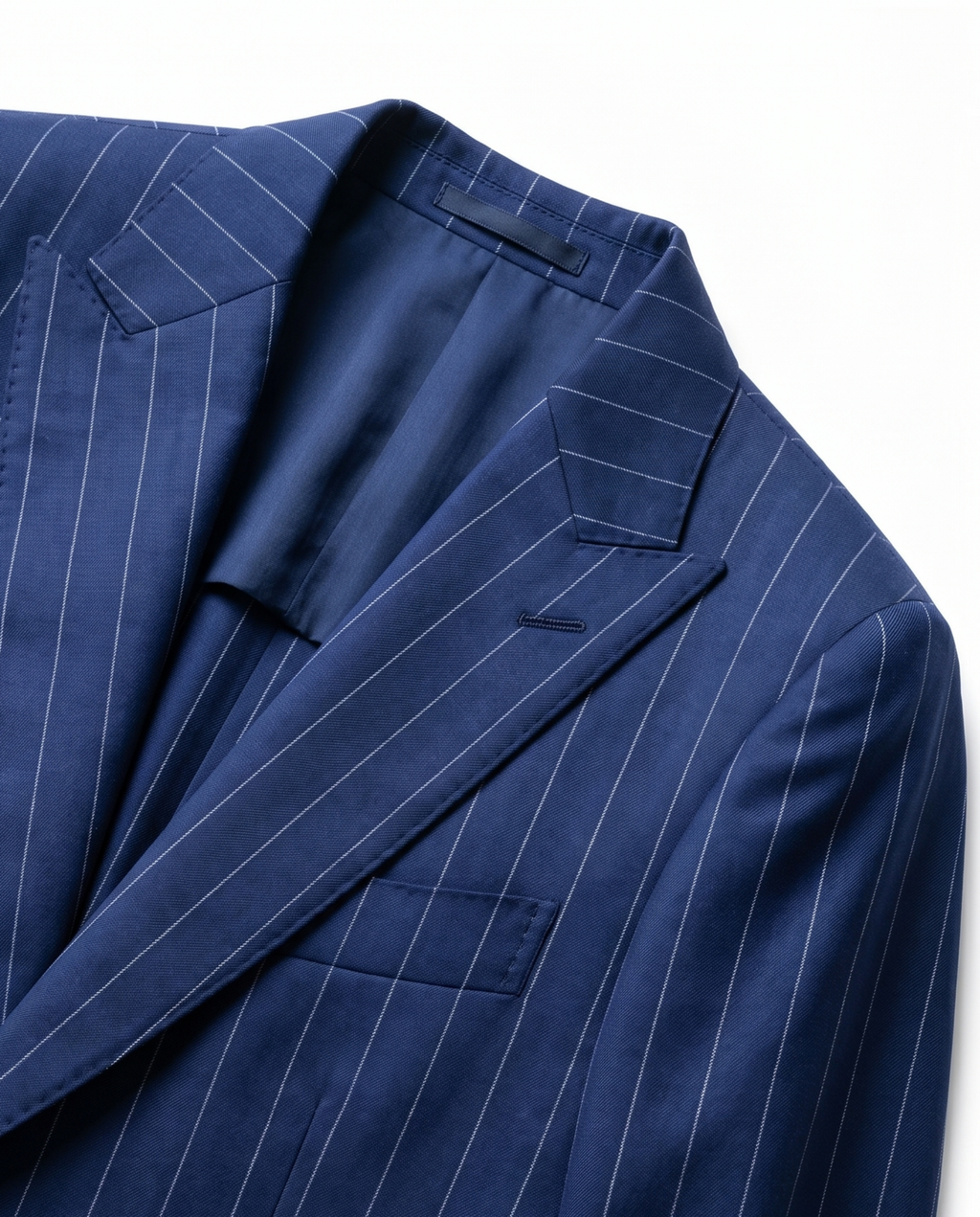 Men's Navy Pinstripe Classic Fit Half Canvassed 2-Button Wool Suit
