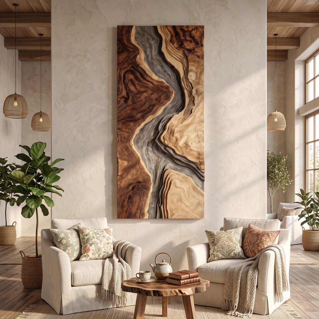 Hand-Carved Solid Hardwood Wave Wall Sculpture for Entryway - view 5