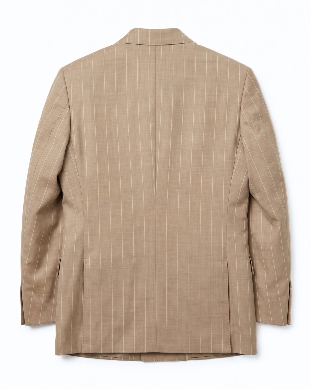 Men's Beige Pinstripe Modern Fit Peak Lapel Double Breasted Wool Suit