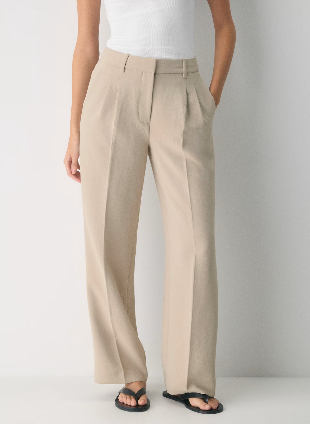 High-Rise Wide-Leg Crepe Trousers - Sand