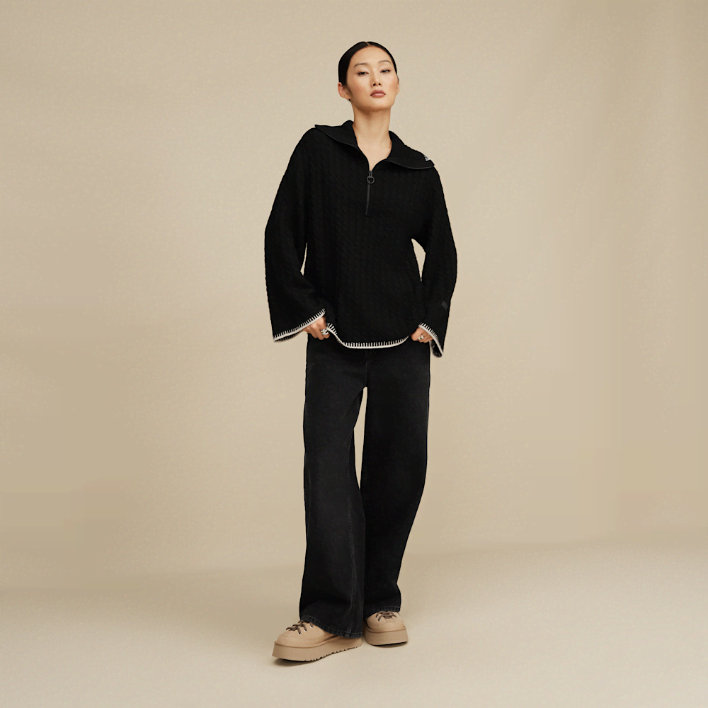 Women's Cable Knit Quarter-Zip Sweater - Oatmeal