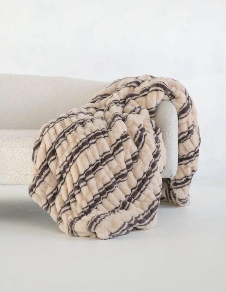 Plush Stretch Blanket - Brown Stripe