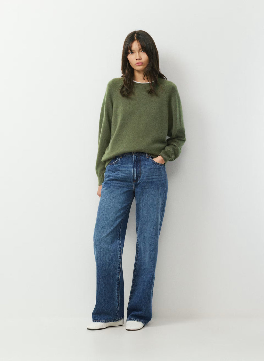 Wool Cashmere Raglan Sweater - Olive