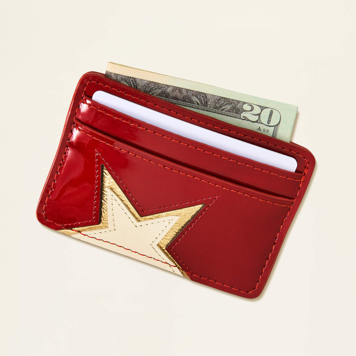 Metallic Leather Star Card Case - Blue