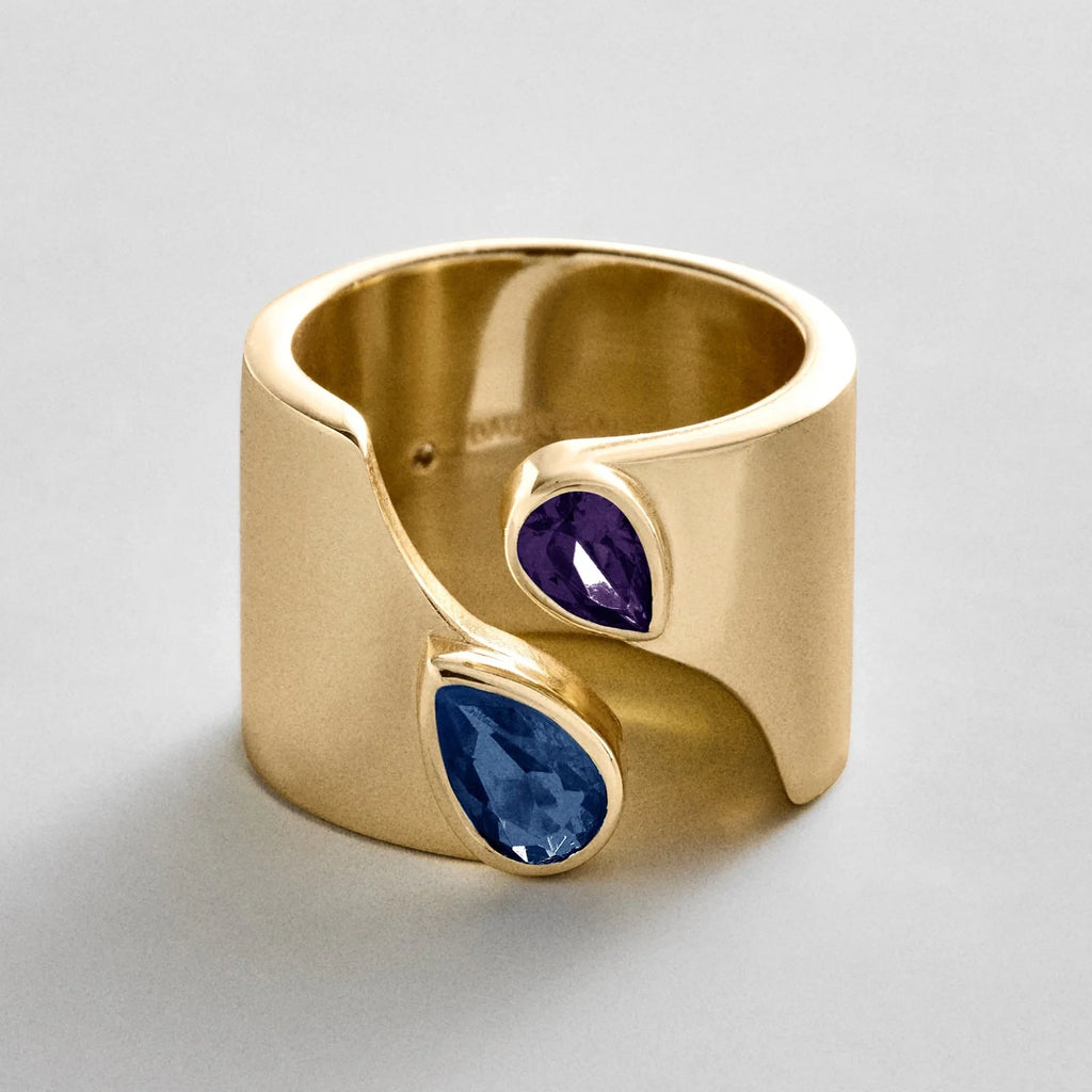 Personalized Two-Stone Open Band Ring - Gold