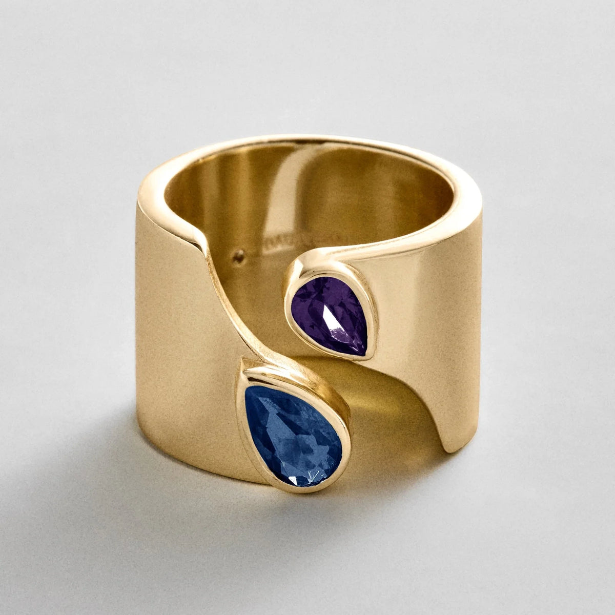 Personalized Two-Stone Open Band Ring - Gold