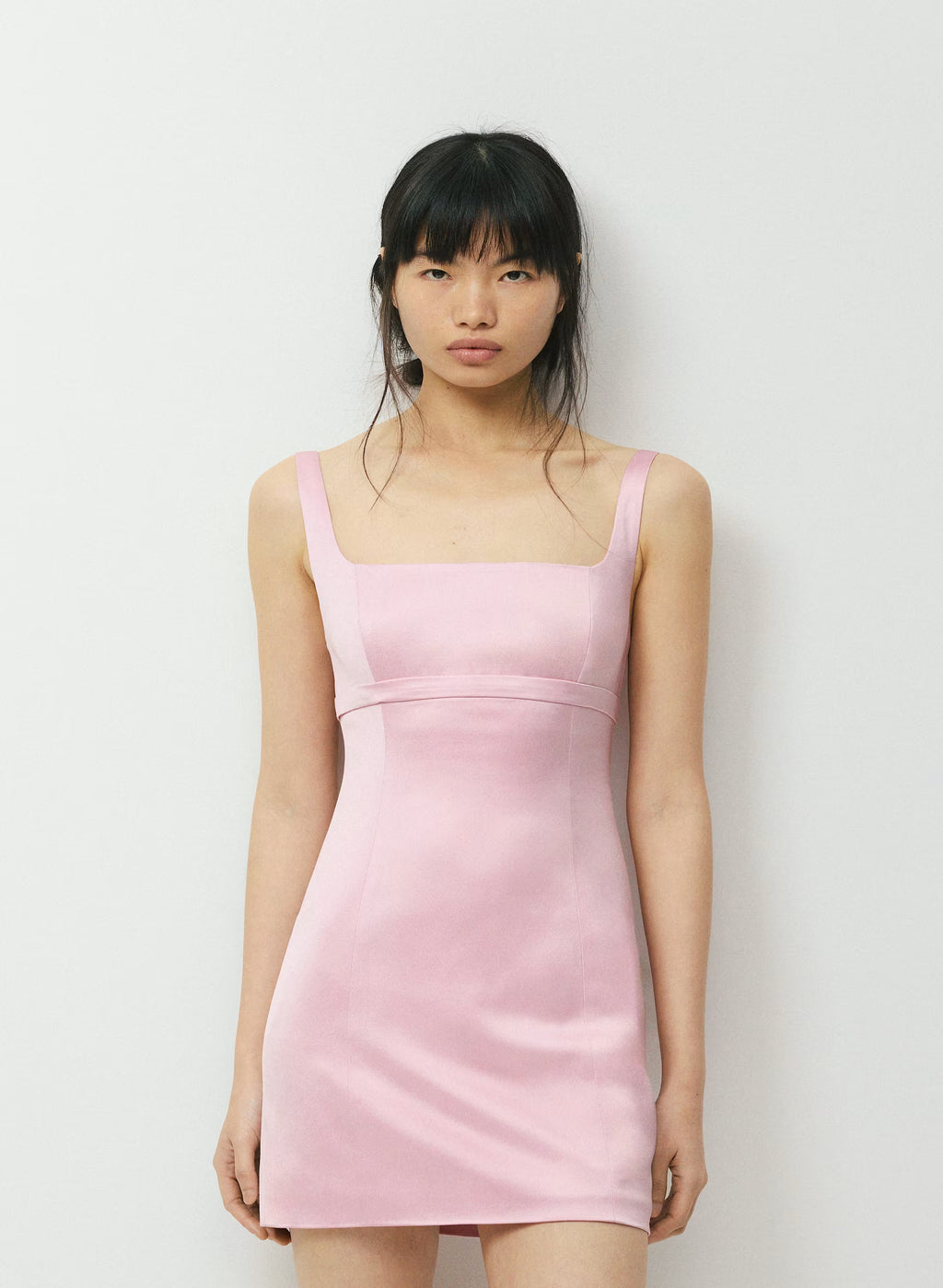 Square-Neck Stretch Satin Mini Dress - Pink