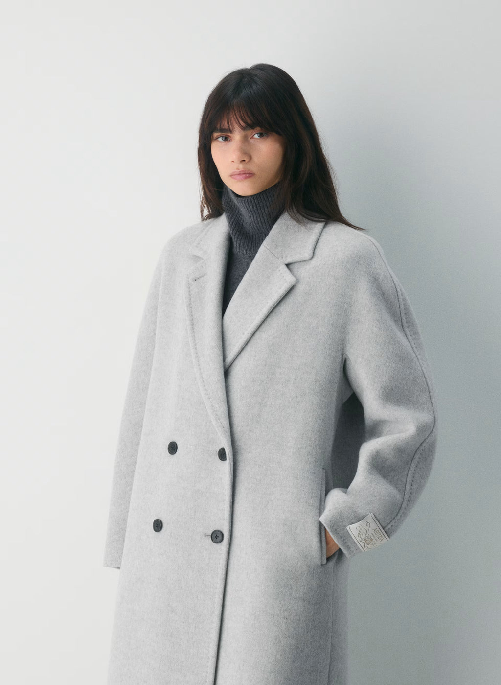 Double-Breasted Wool Cashmere Coat - Herringbone