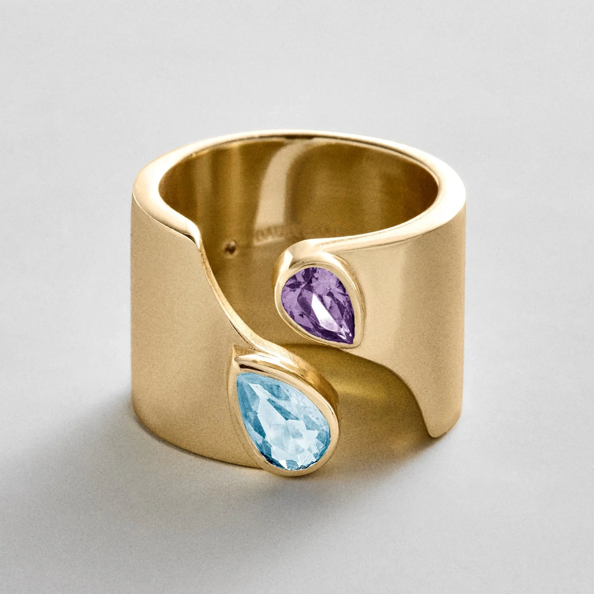 Personalized Two-Stone Open Band Ring - Gold