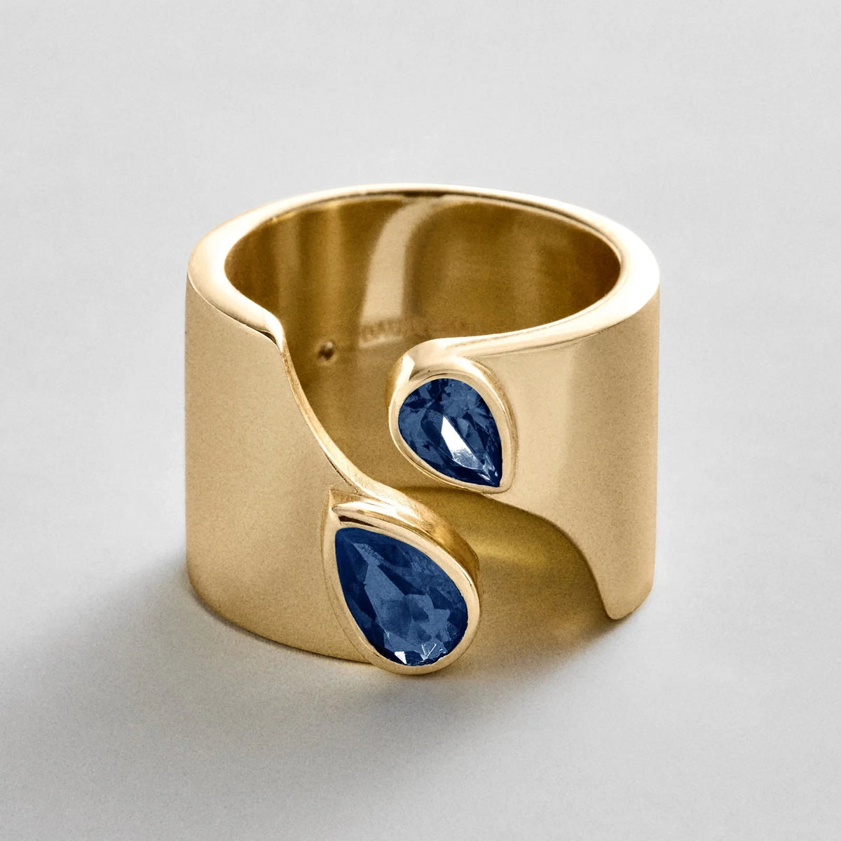 Personalized Two-Stone Open Band Ring - Gold