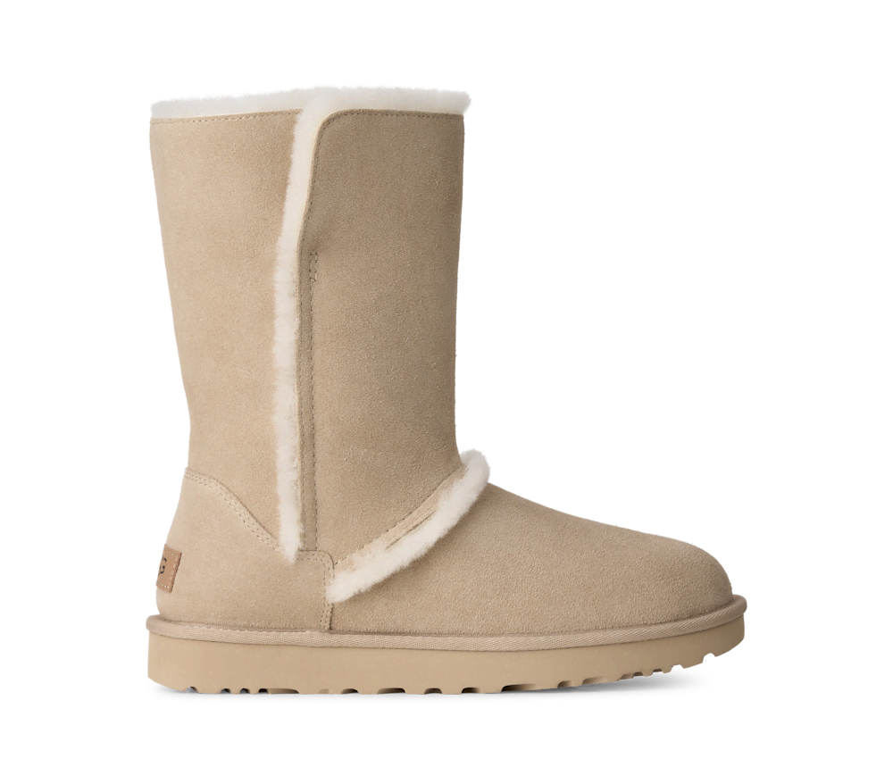 Women's Suede Short Boot With Sheepskin Trim