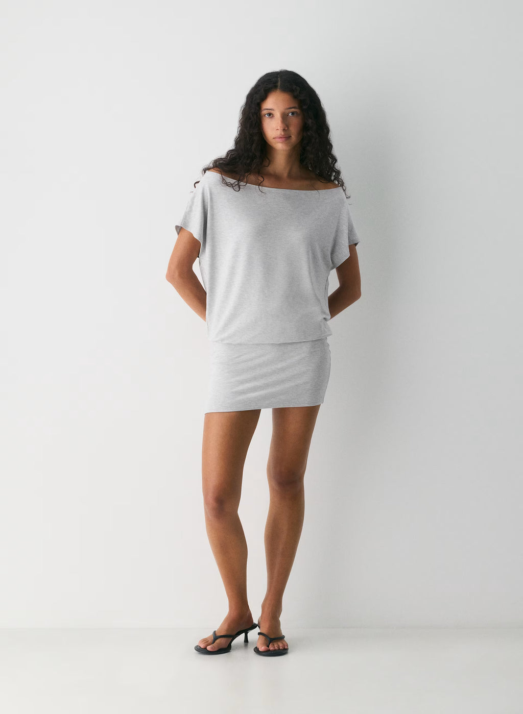 Boatneck Modal Jersey Mini Dress - Gray
