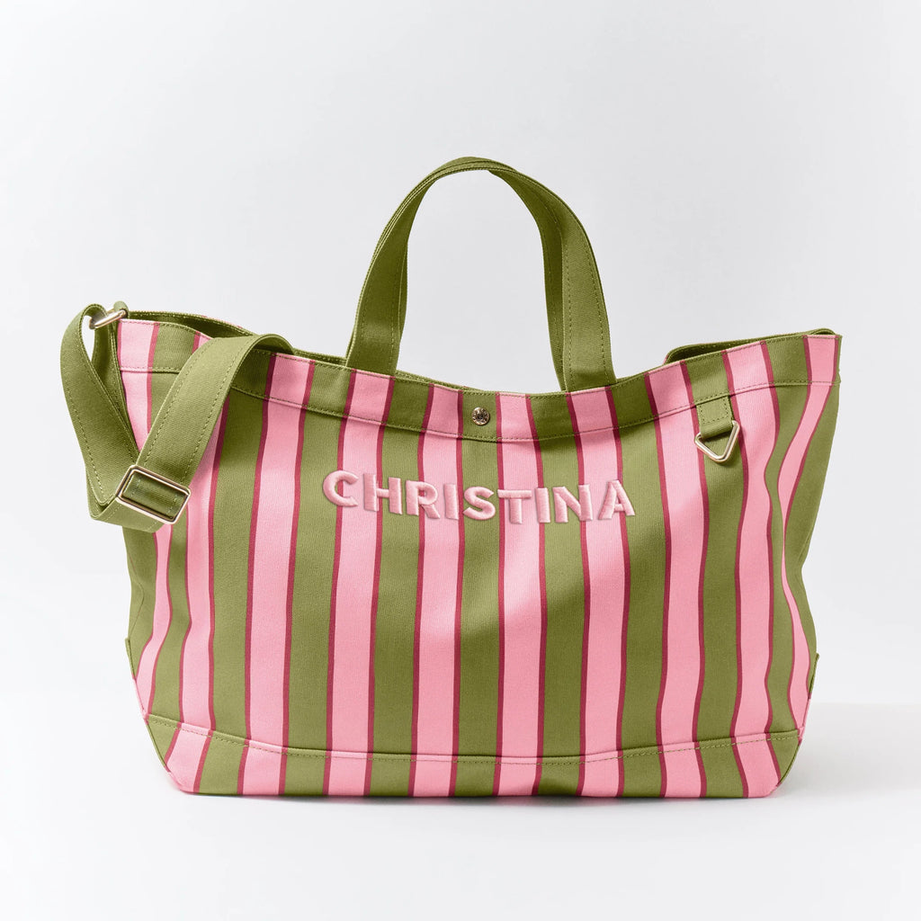 Personalized Striped Canvas Tote - Hibiscus