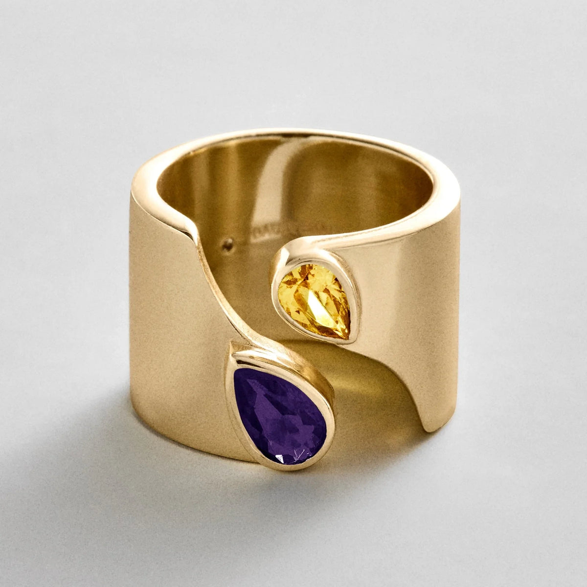 Personalized Two-Stone Open Band Ring - Gold