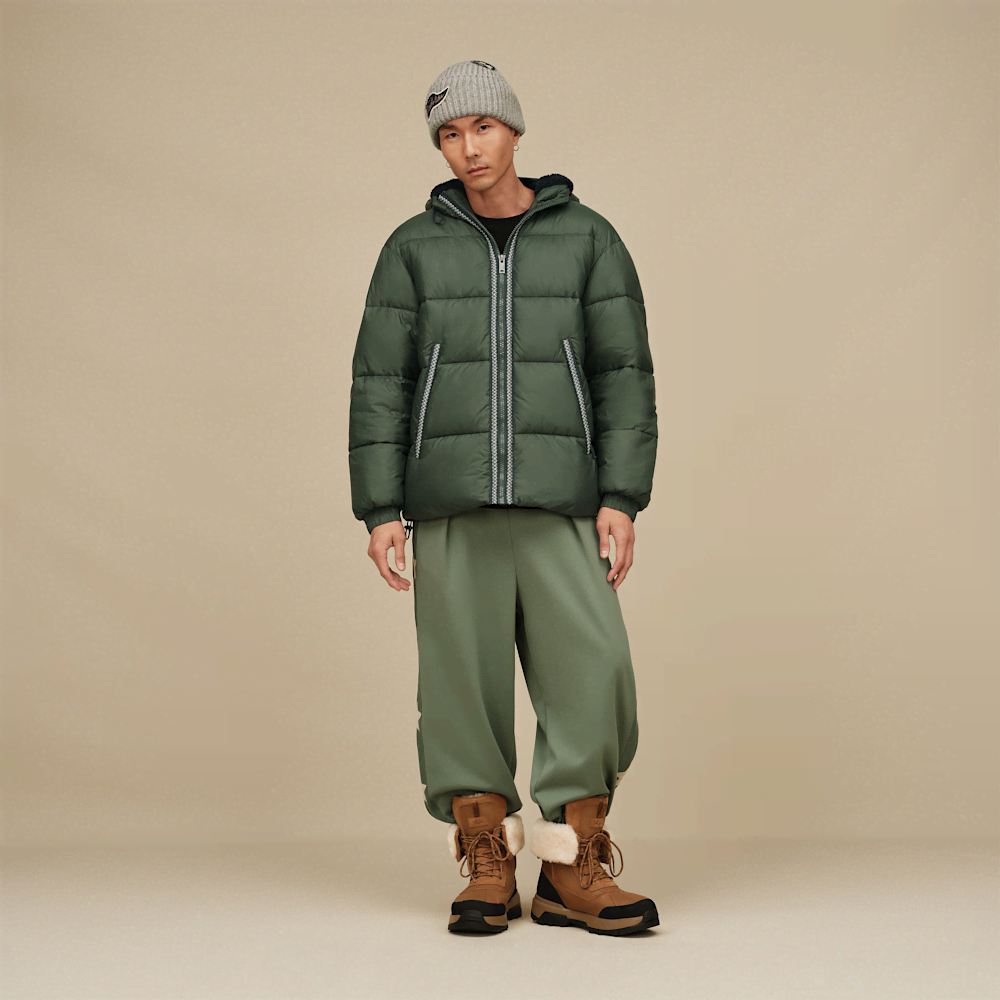 Men's Hooded Puffer Jacket - Green