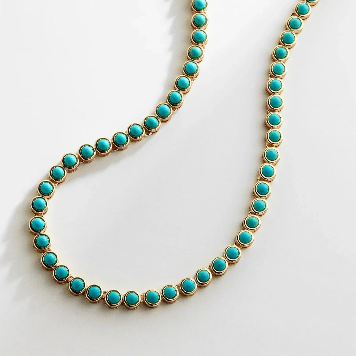 Turquoise Stone Tennis Necklace - Gold