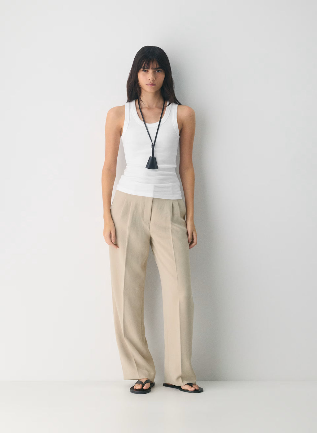 High-Rise Wide-Leg Crepe Trousers - Sand