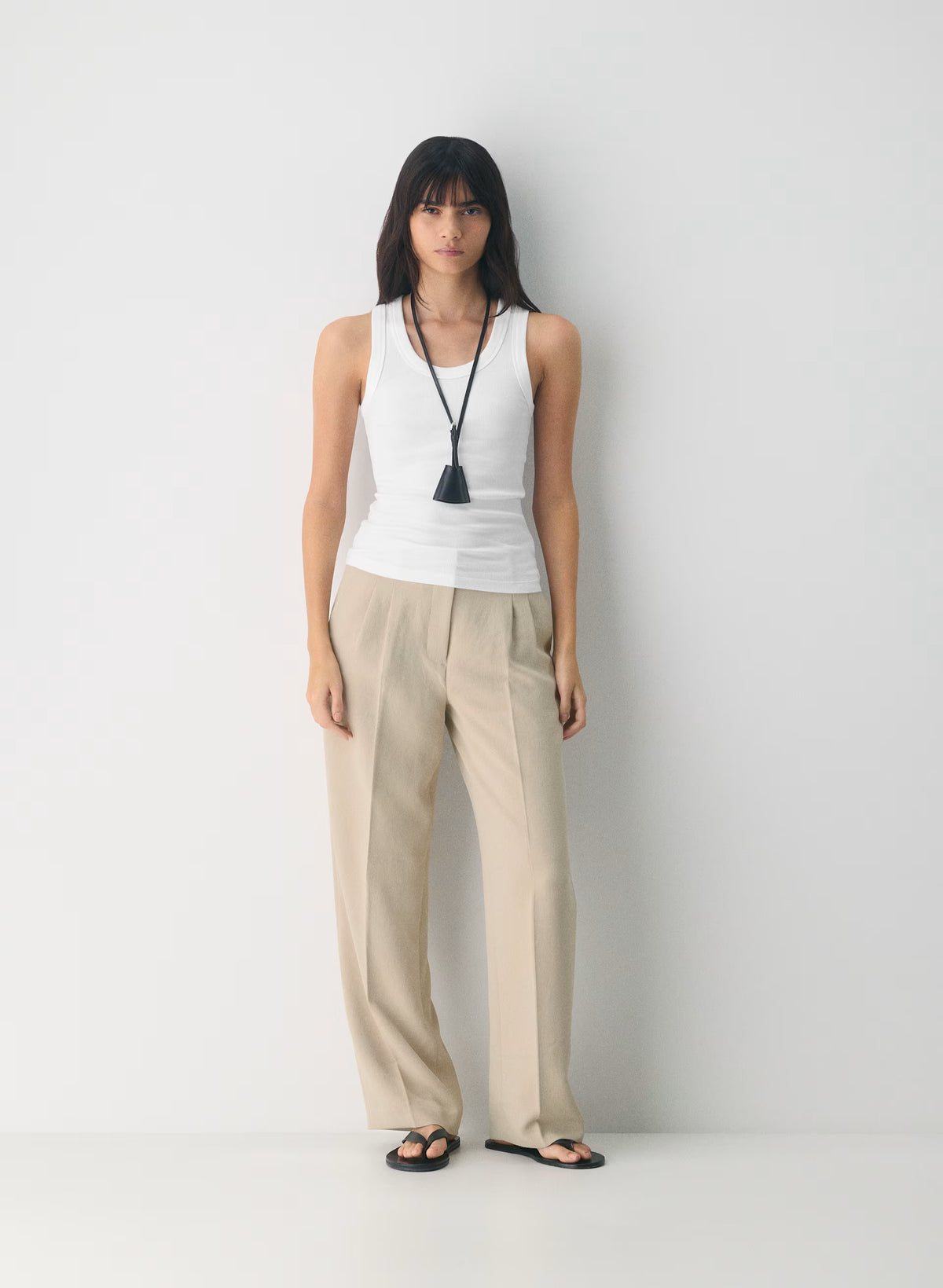 High-Rise Wide-Leg Crepe Trousers - Sand