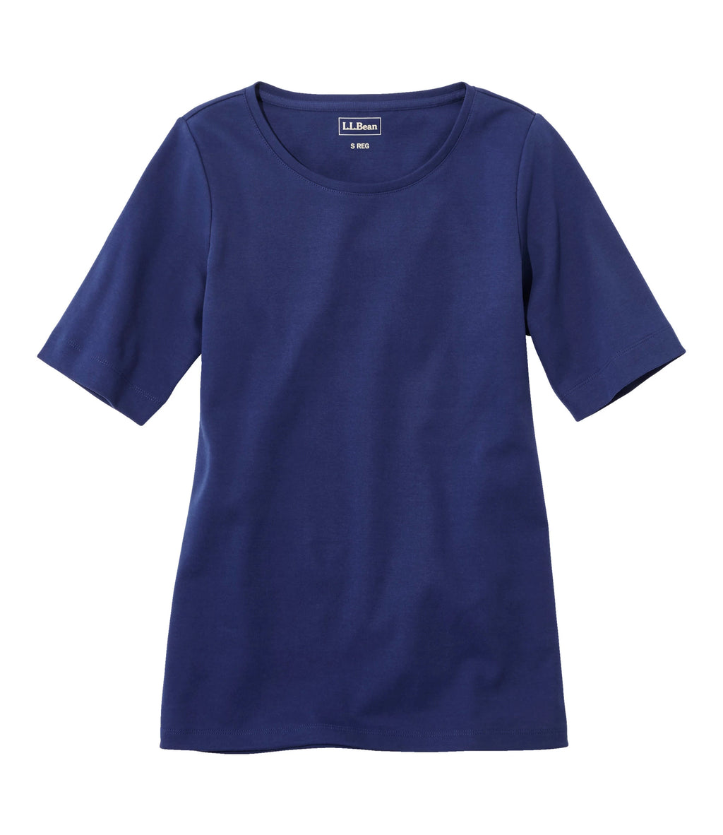 Women's Cotton Jewel Neck Elbow-Sleeve T-Shirt - White