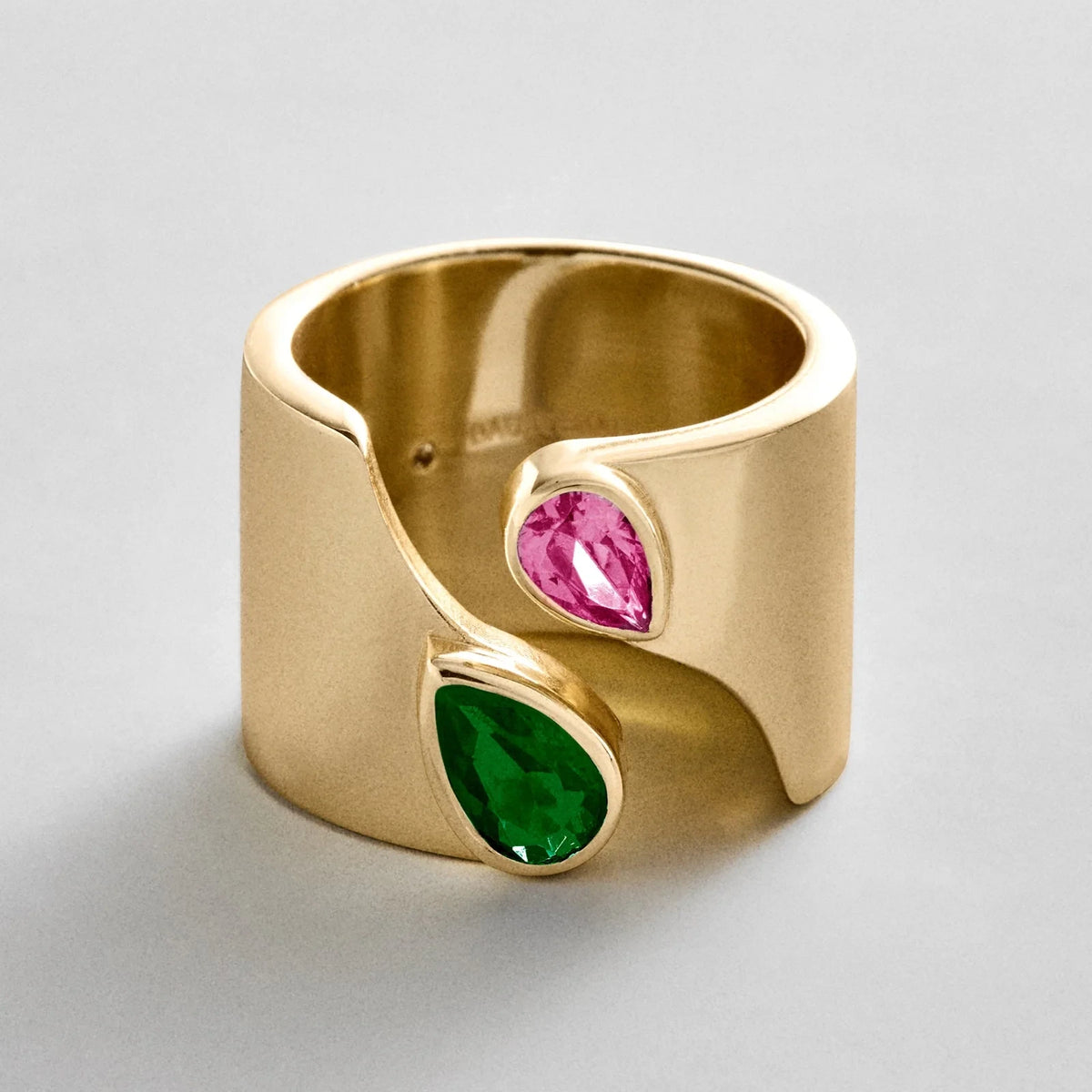 Personalized Two-Stone Open Band Ring - Gold