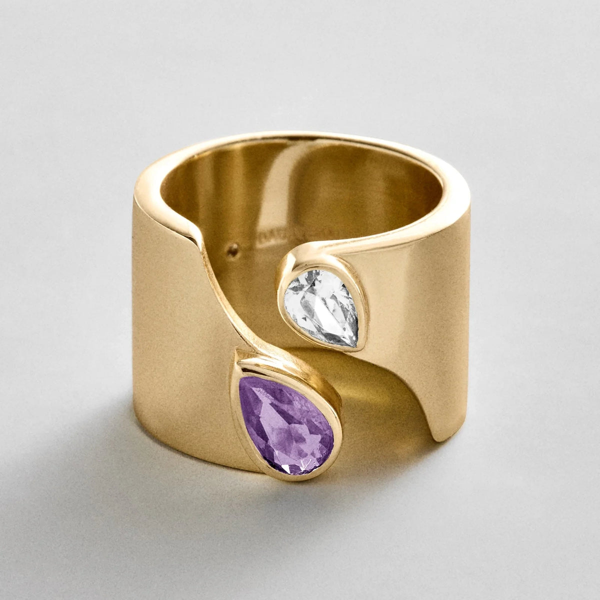 Personalized Two-Stone Open Band Ring - Gold
