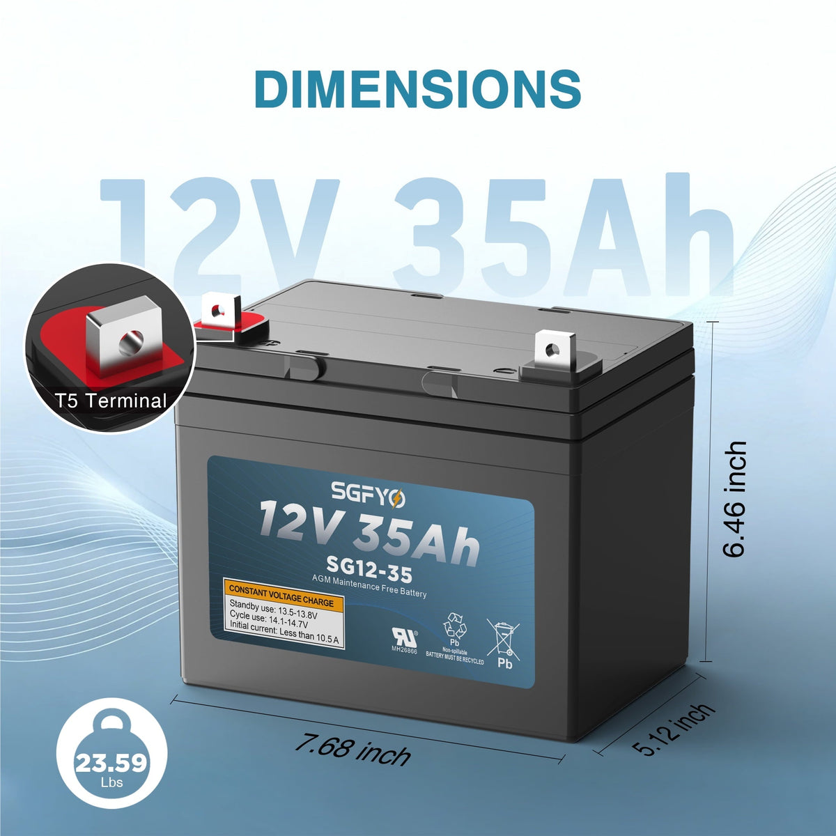 SGFYO 12V 35Ah Deep Cycle AGM Battery,Rechargeable SLA Replacement Batteries for Electric Wheelchair,Mobility Scooter and More