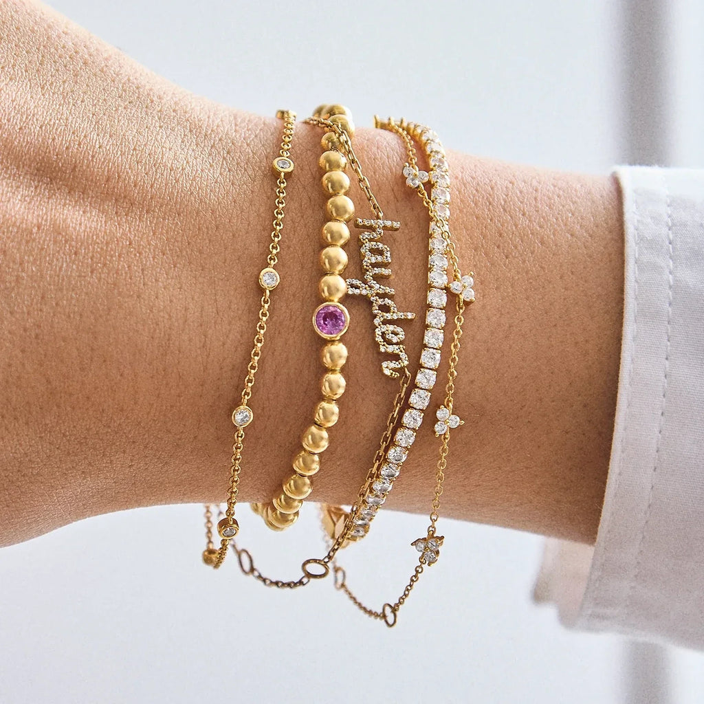 Gold-Plated Crystal Bead Stretch Bracelet