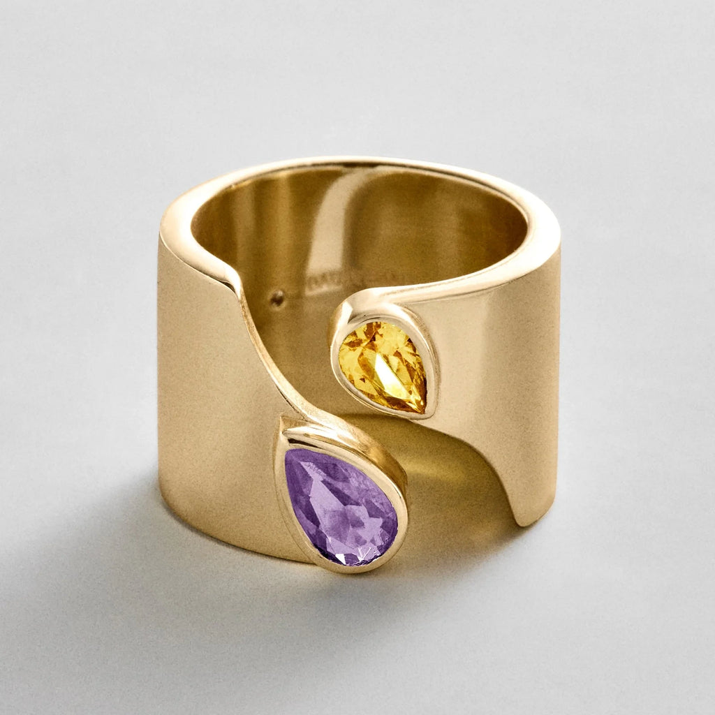 Personalized Two-Stone Open Band Ring - Gold