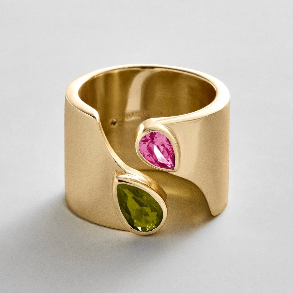 Personalized Two-Stone Open Band Ring - Gold