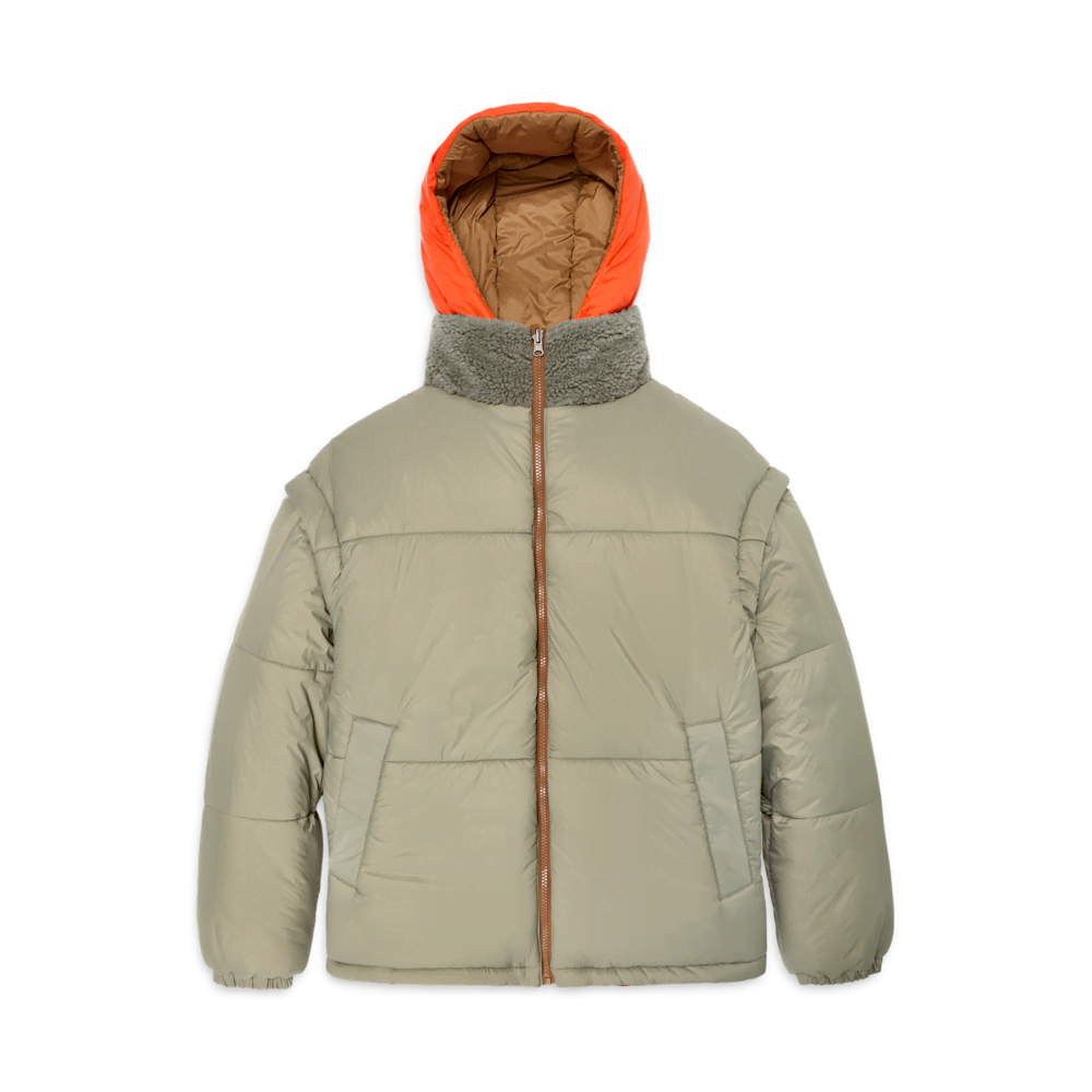 Convertible Reversible Puffer Coat - Brown Green
