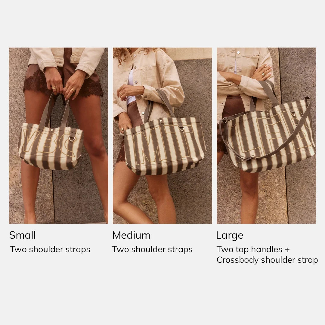 Personalized Striped Canvas Tote - Hibiscus
