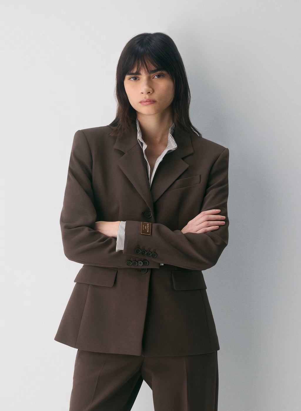Single-Breasted Stretch Blazer - Brown Check