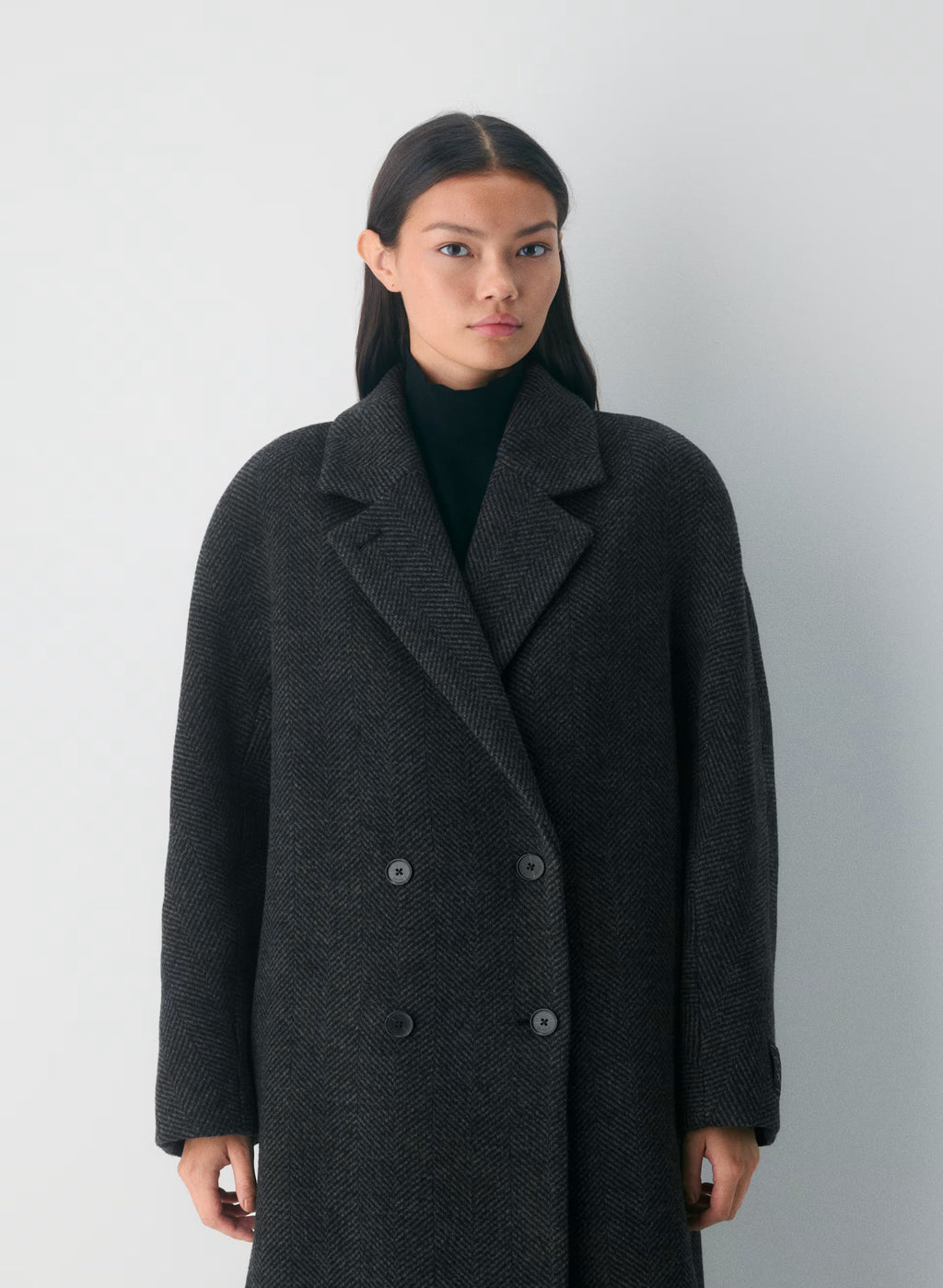 Double-Breasted Wool Cashmere Coat - Herringbone