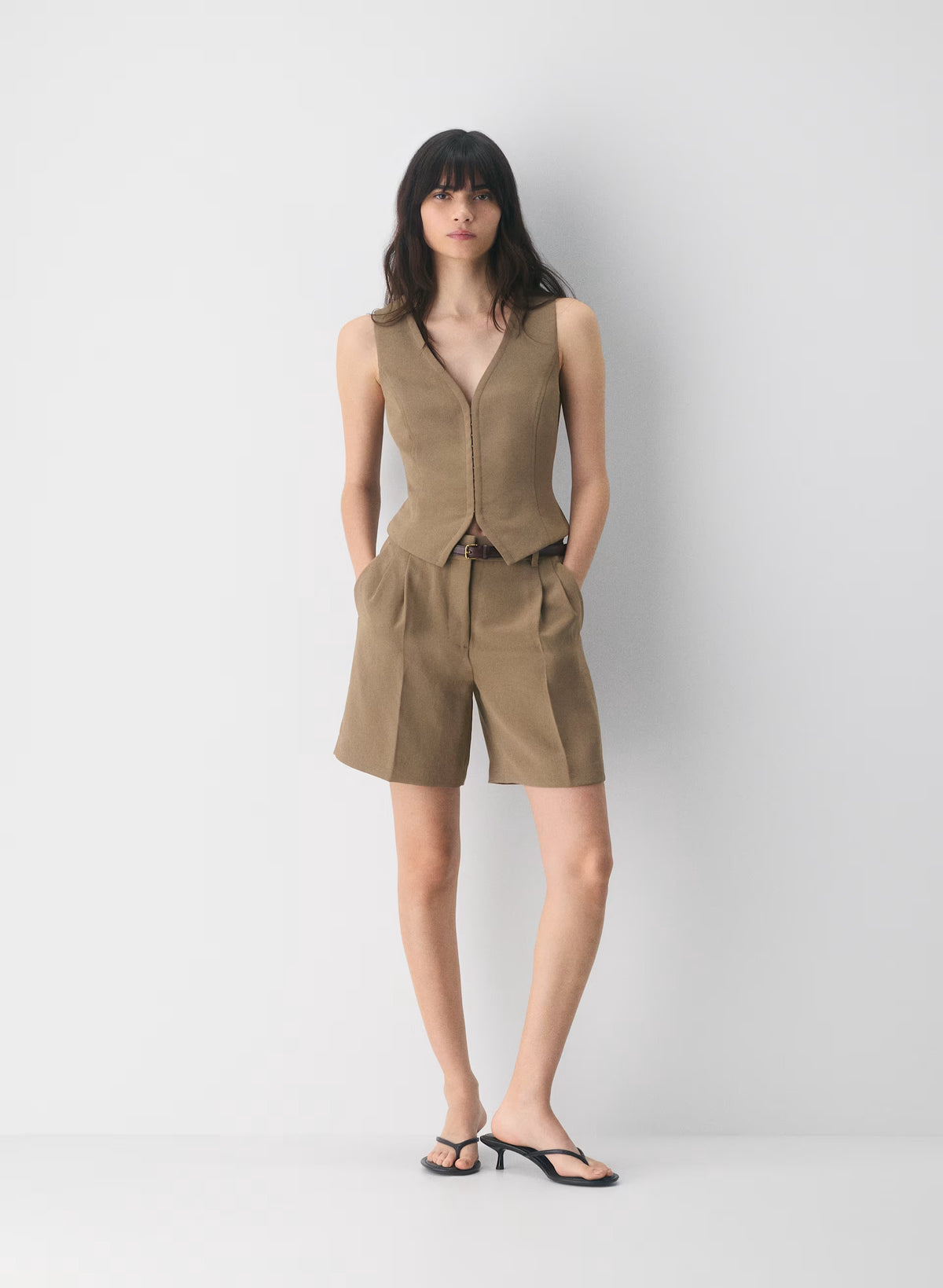 Lined Tailored Suit Vest - Olive