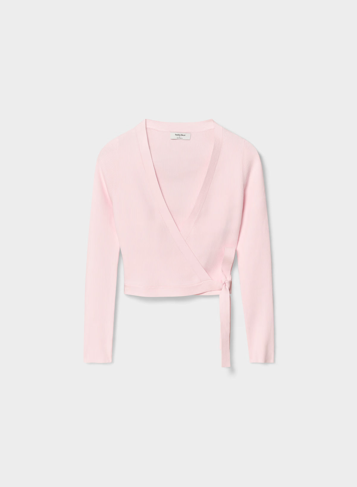 Wrap-Style Waist-Length Knit Top - Pink