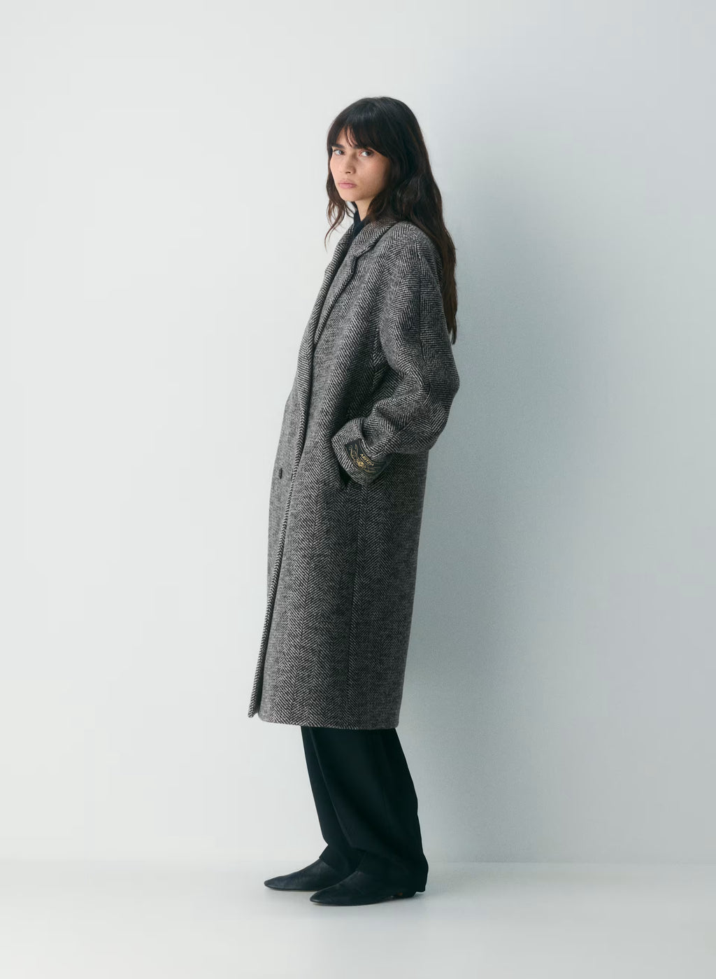 Double-Breasted Wool Cashmere Coat - Herringbone