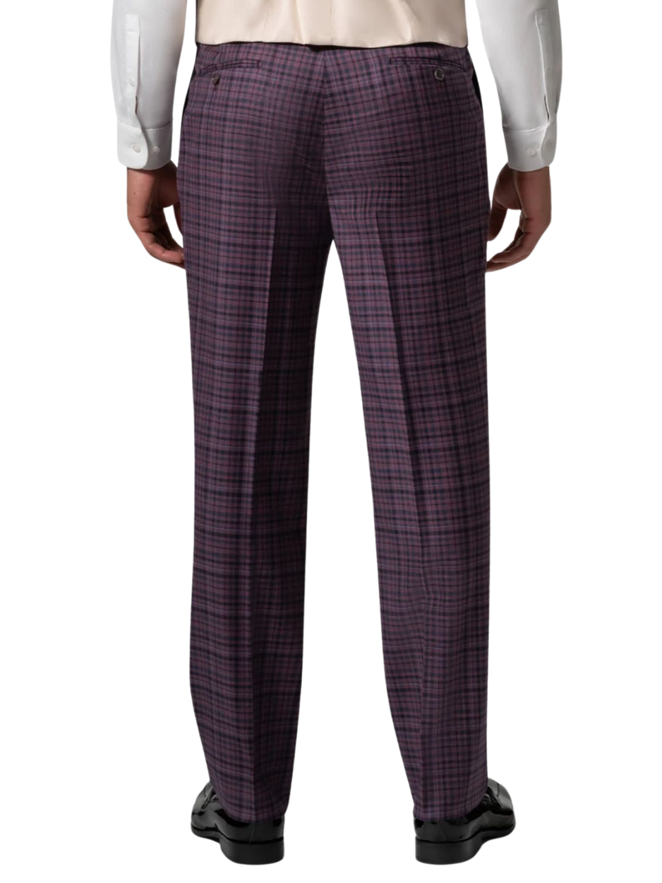 Men's Purple Plaid Modern Fit Wool 3-Piece Suit