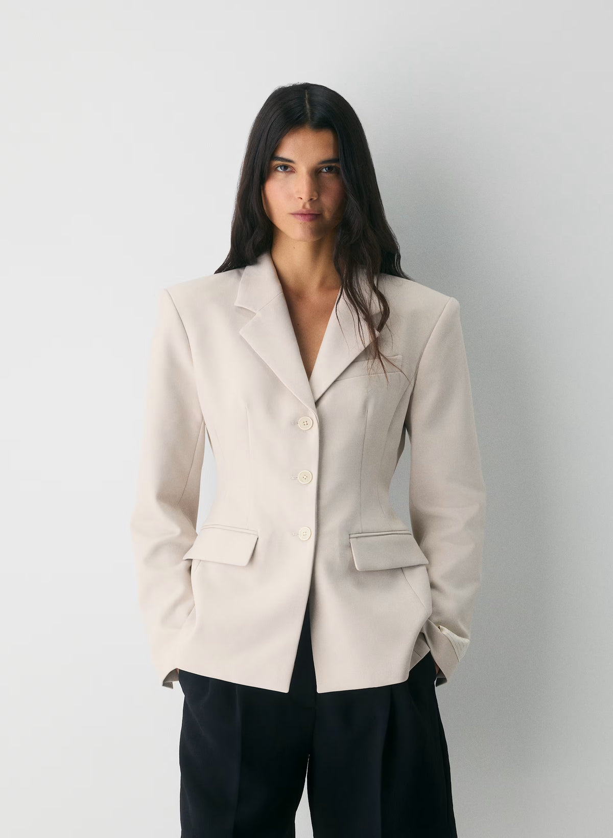 Single-Breasted Stretch Blazer - Brown Check