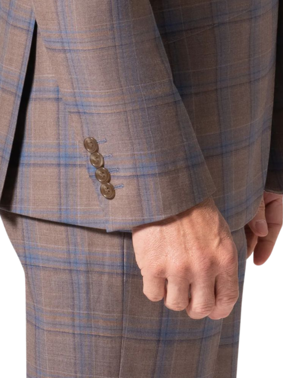 Men's Brown Plaid Slim Fit Wool 2-Piece Suit