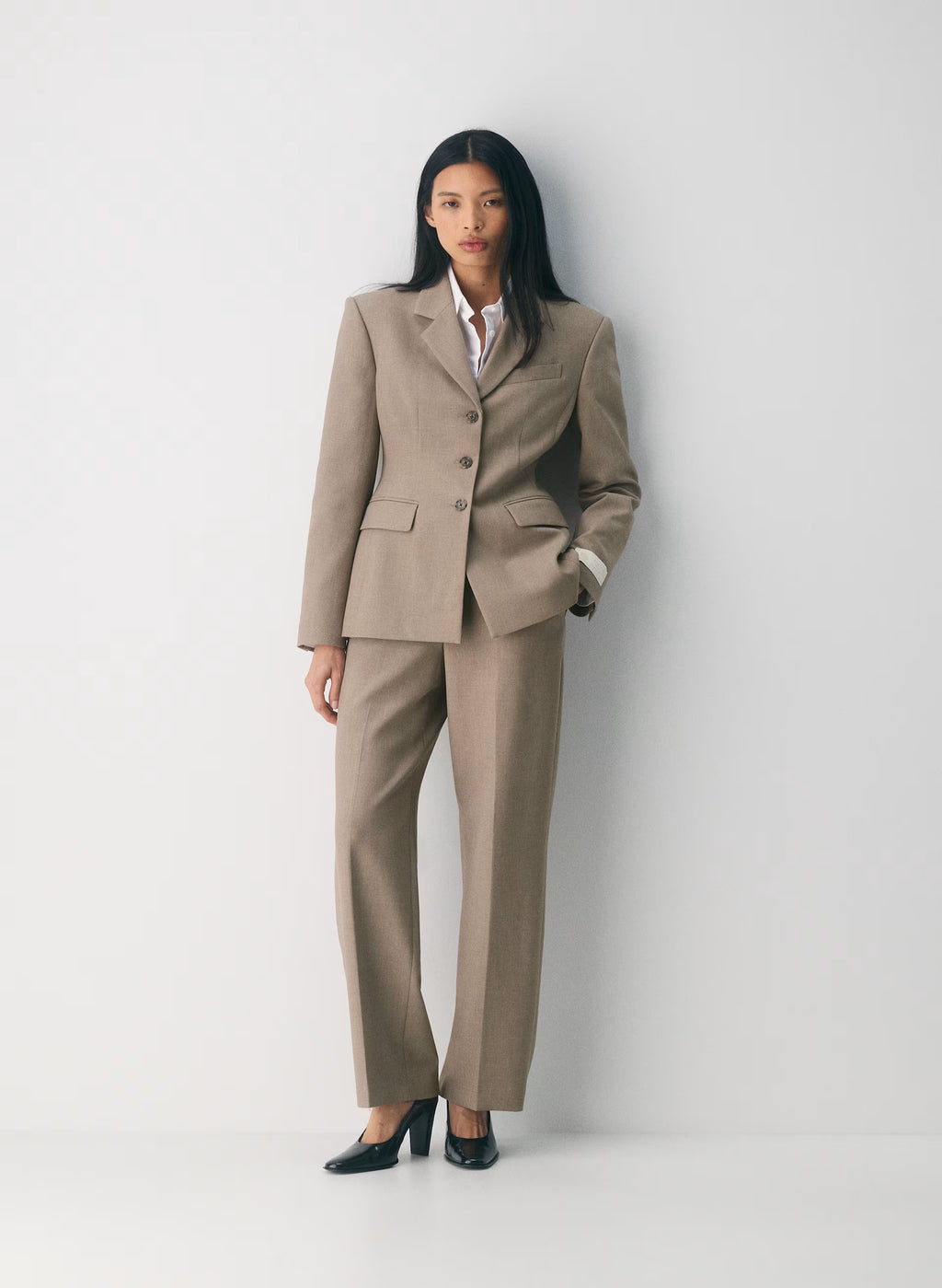 Single-Breasted Stretch Blazer - Brown Check