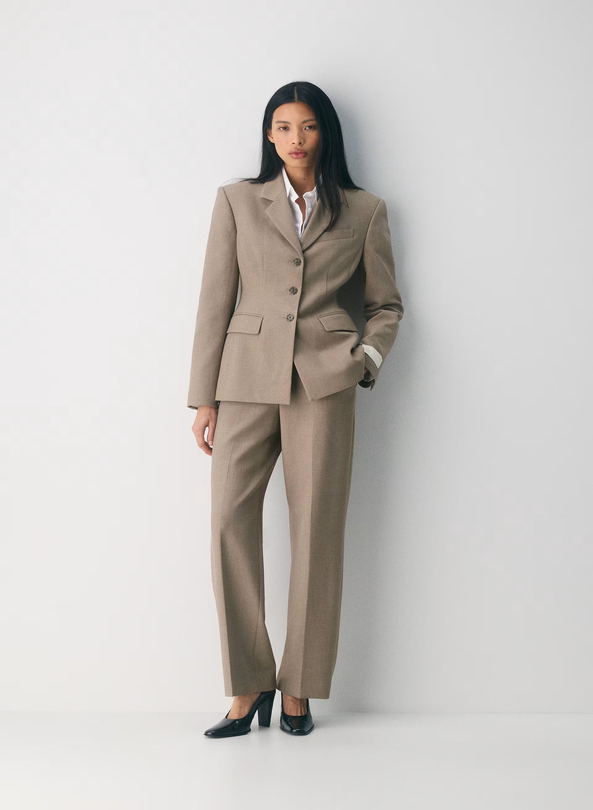 Single-Breasted Stretch Blazer - Brown Check