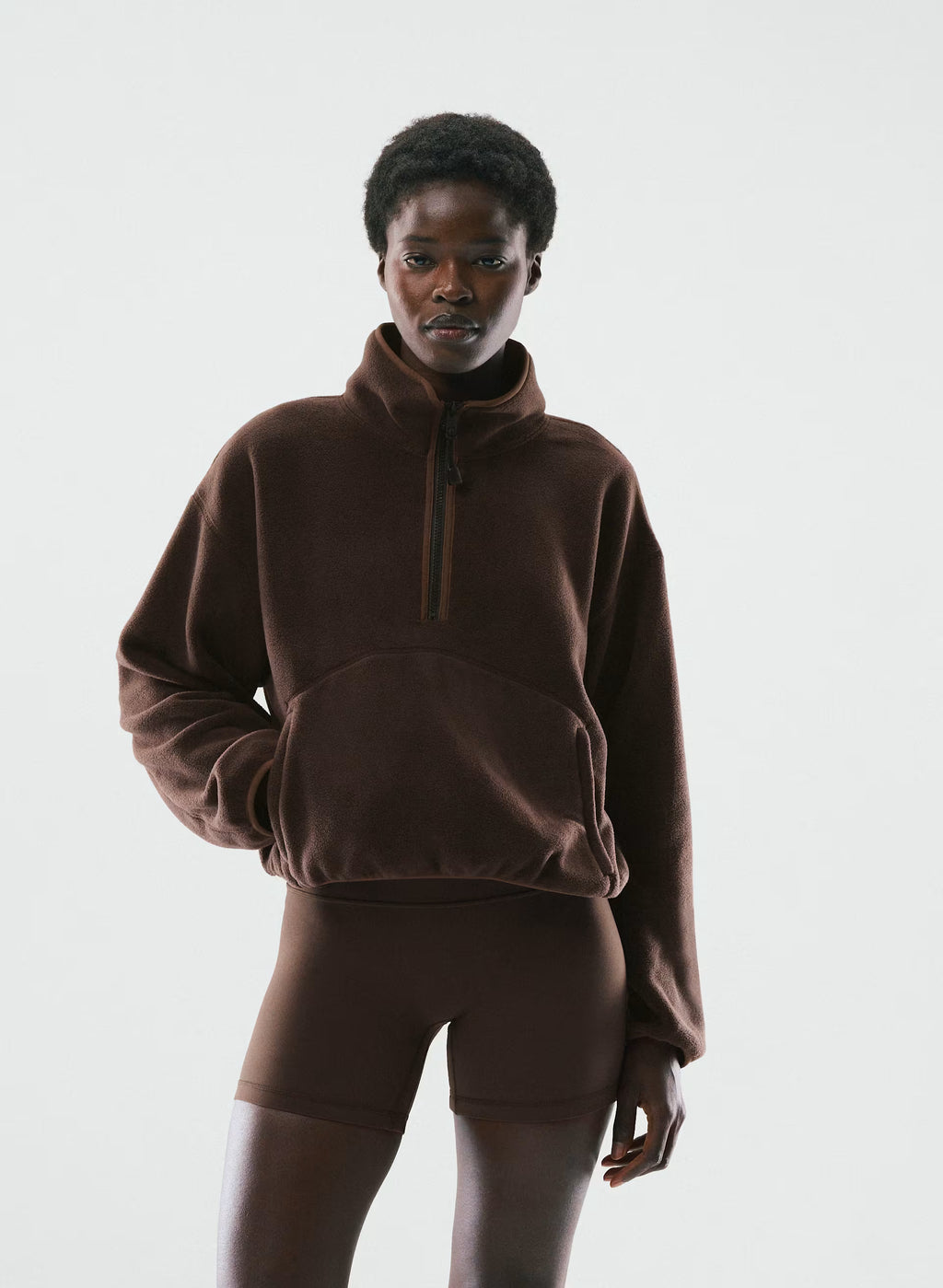 Oversized Half-Zip Microfleece Pullover - Gray