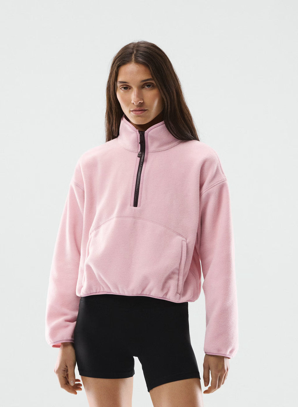 Oversized Half-Zip Microfleece Pullover - Gray