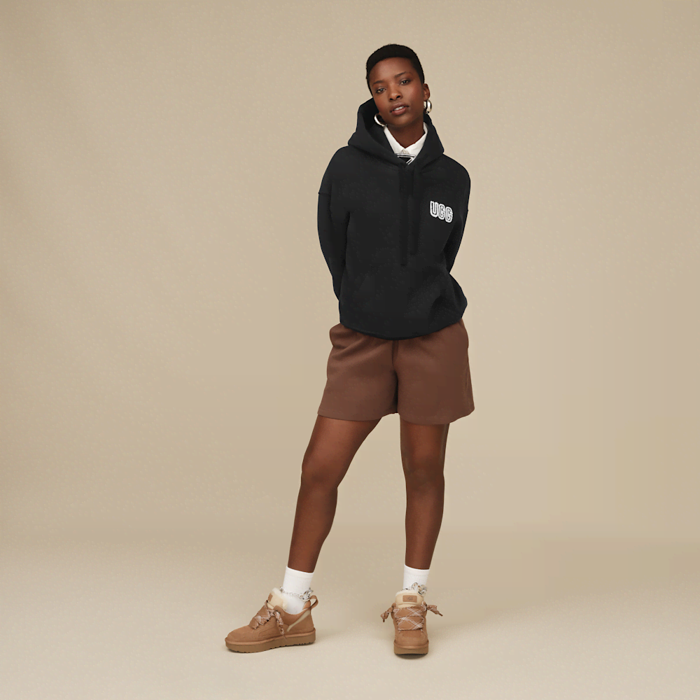 Women's Oversized Chenille Appliqué Hoodie - Black