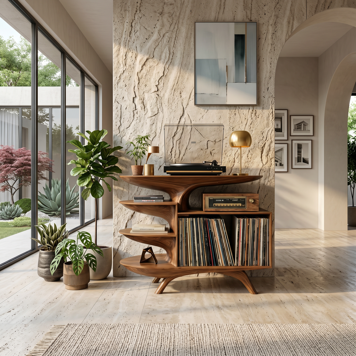 Modern Reclaimed Tamarind Wood Record Player Stand for Bedroom in Brown finish